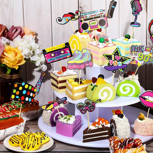 Clabby 32 Pieces 80s 90s Cupcake Topper Theme Decorations, Hip Hop Cake Supplies for Adults, Roller Skate