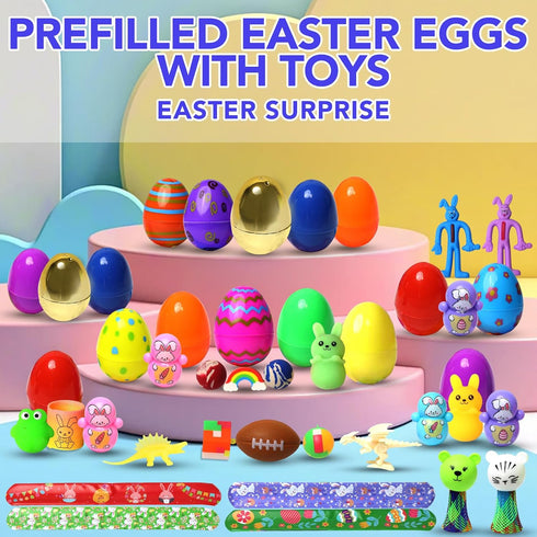 ZEAYOU 200 Pcs Prefilled Easter Eggs with Toys Inside,Easter Basket Stuffers,Surprise Easter Egg Fillers,Easter Toys