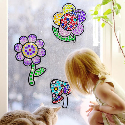 Atydkug Window Gem Art Diamond Kits for Kids, 6 Sheets Flowers Painting Kits for Birthday Party Gifts