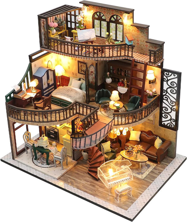Flever Dollhouse Miniature DIY House Kit, Creative Room with Furniture for Romantic Artwork Gift (Dream Building