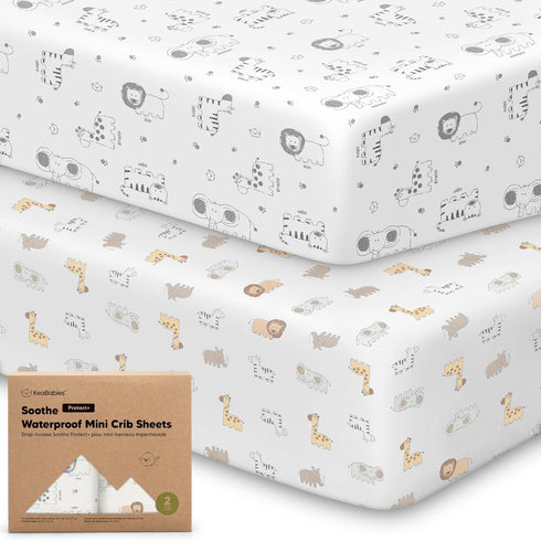 2 Pack and Play Sheets, Waterproof Mini Crib Sheets Fitted - 38x26