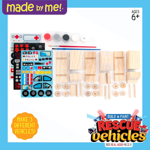 Made By Me Build & Paint Your Own Wooden Cars - DIY Wood Craft Kit for Kids Ages 6 and Up, Multicolor