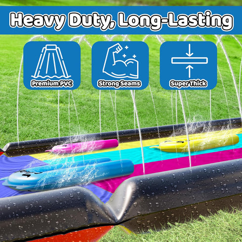 JAMBO 20Ft XL Premium 3 Lane Slip Splash and Slide with 3 Bodyboards, Heavy Duty Water Slide for Kids