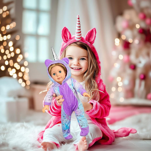 2-Sets 18-inch Set 18 inch WONDOLL American Doll Clothes - Amazing Rainbow Unicorn Clothes with Hair Clip and Headband