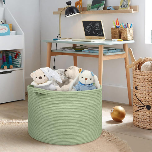 22" 22" 14" MEGASKET Extra Large Green Basket, X X Woven Cotton Rope Baskets for Blankets, Nursery Laundry Basket, Cute
