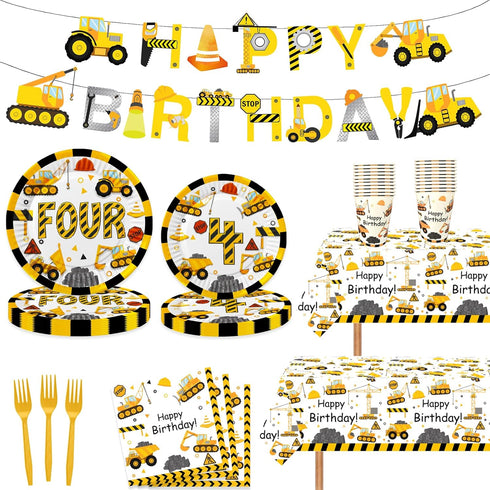 80 4th Letromp Pcs Construction Birthday Decorations Construction Four Years Old Disposable Paper Dinner Plates Napkins