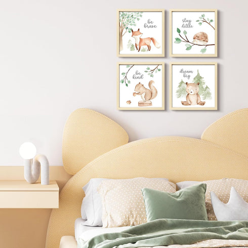 4 Pack Set 10x10 Inch ArtbyHannah Framed Woodland Nursery Wall Decor, Gallery Wall Frame Forest Animal Safari Wall Art