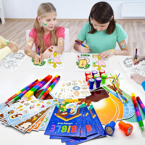 60 Cinrobiye Pcs Easter Party Favors for Christian,Christian Coloring Books with Stacking Crayons Bulk Religious Easter