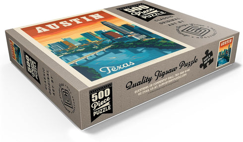 MyPuzzle Austin, Texas - Skyline Vintage Poster, Premium 500 Piece Jigsaw Puzzle for Adults