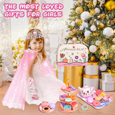 Set 63Pcs Sets 3-5 6 Playset, Tea Party for Little Girls, Pretend Play Toys, Princess Dress Up Tea Time, Tin Tea