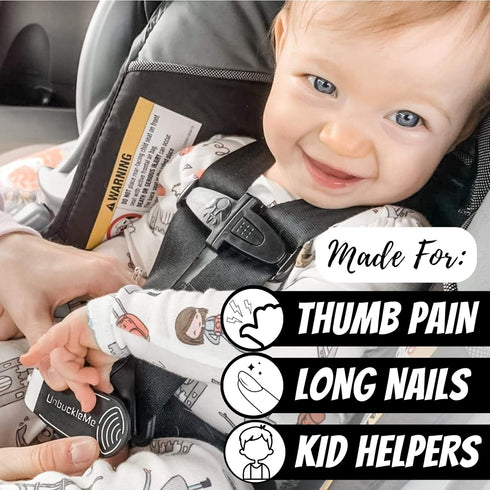 UnbuckleMe Car Seat Buckle Release Tool - Easy Opener Aid for Arthritis, Long Nails, Older Kids - Button Pusher for 5