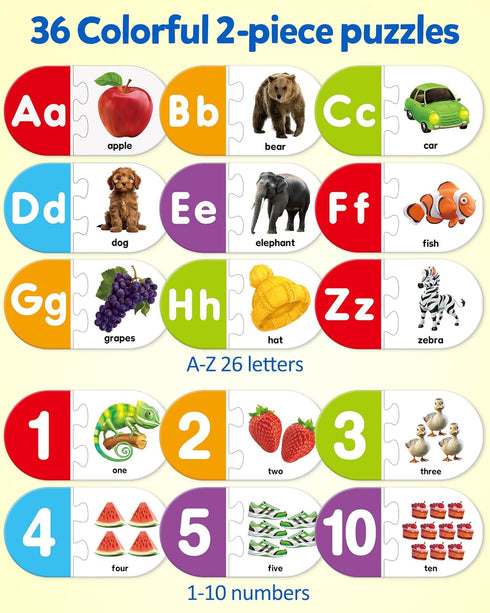 36pcs 3 4 5 Coogam Learning Alphabet Matching Game, Self-Correcting Sight Words Letter Number Cards, Fine Motor