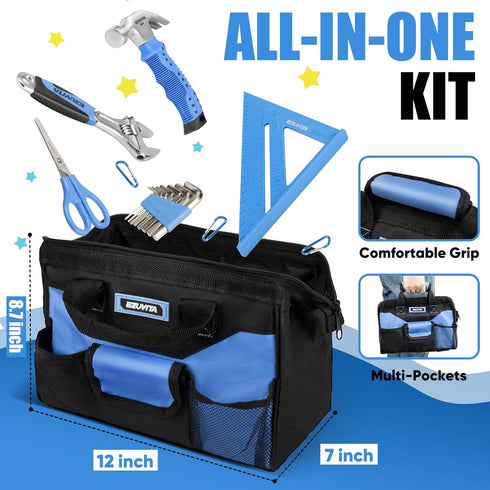 32-Piece Set, 12 6+, Kids Real Tool Blue Kids Size with Storage Bag, Safety Certified Children Learning Hand Tools