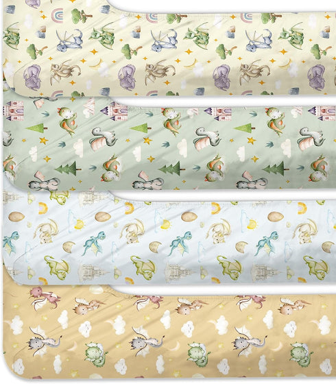VitalCozy 4 Set 52 28 8 Inches Pcs Watercolor Dragon Crib Sheet Newborn Bedding Nursery Baby Sheets for Girl Boys Baby