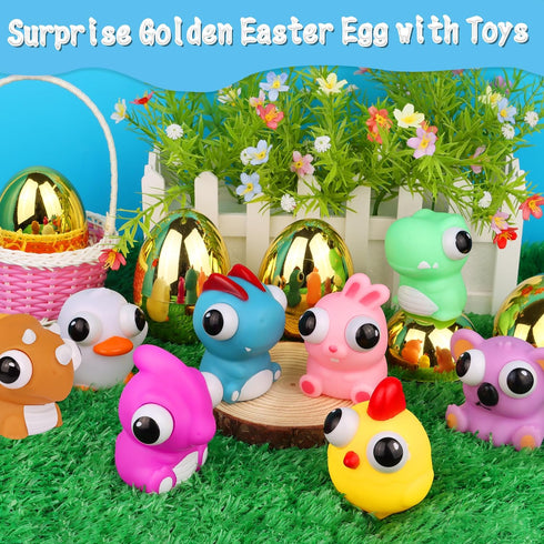 8 Pack Jumbo Surprise Golden Easter Egg Filled with Eye-pop Fidget Toys, Large Easter Eggs with Toys Inside Easter