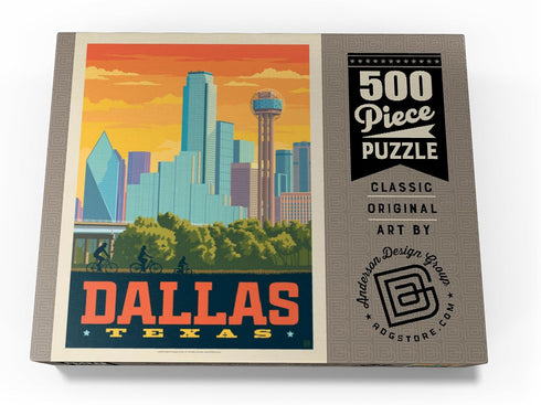 MyPuzzle Dallas, Texas: Sunset Skyline Vintage Poster, Premium 500 Piece Jigsaw Puzzle for Adults