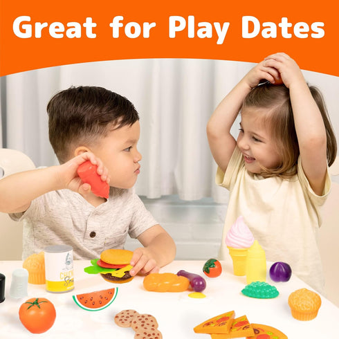 Jaxojoy 122 Piece Pretend Play Food Set for Kids, Kitchen Accessories, Toy Food for Kids Kitchen