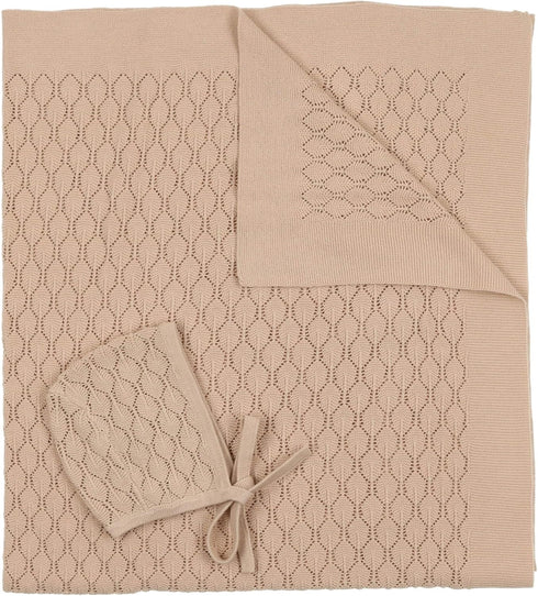 peluche 0-3 29" 36") Pointelle Knit Blanket with Bonnet - Luxurious Cuddle & Swaddle - Unisex Newborn Baby Swaddles