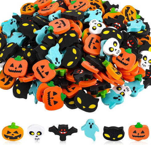 150 Pcs Mini Halloween Erasers Assortment Pumpkin Ghost Bat for Kids Trick or Treat Party Favors