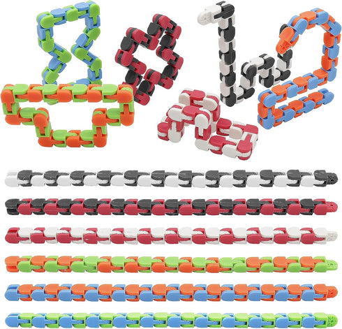 18 Pack 24 Wacky Tracks Snap and Click Fidget Toys Finger Sensory Toys, Links Snake Puzzles for Stress Relief, Party