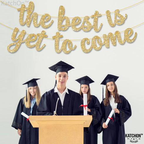KatchOn Glitter The Best is Yet to Come Banner, 10 Feet Gold Congratulations Banner for Graduation Decorations 2025