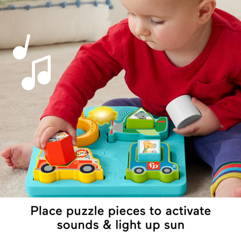 Fisher-Price Shapes & Sounds Vehicle Puzzle, Baby Sorting Toy with Music & Lights, Ages 9M+