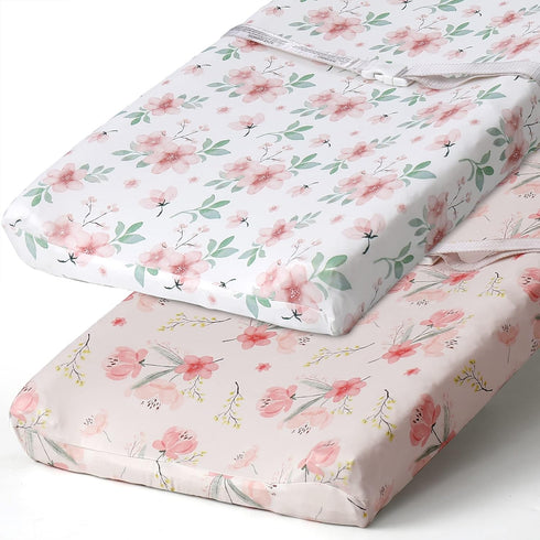 BROLEX Stretchy Changing Pad Covers 2 Pack for Baby Boys Girls, Jersey Knit, Pink Blossom