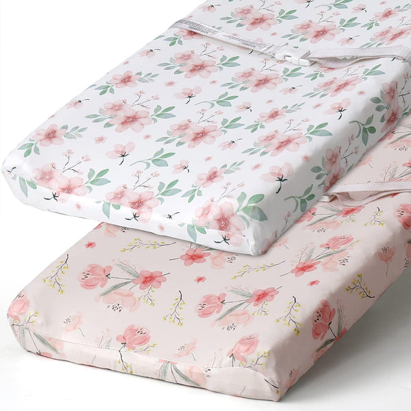 BROLEX Stretchy Changing Pad Covers 2 Pack for Baby Boys Girls, Jersey Knit, Pink Blossom