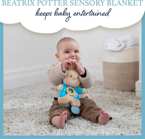 Kids Preferred Beatrix Potter Peter Rabbit Flat Sensory Blanky Interactive Baby Teether Toy with Crinkle Sounds, Soft