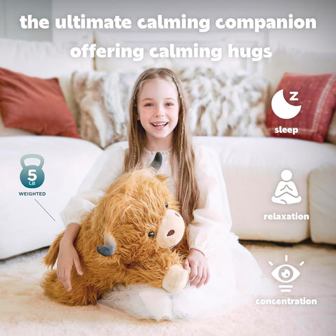 5 lbs Toy,24 inches IKASA Weighted Stuffed Animal Highland Cow Plush Giant Large Big Jumbo Soft Toys, Huge Size Cute