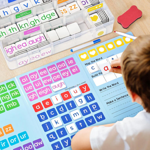 265 Set JoyCat Phonics Magnetic Letter Tiles- Hooked on Phonics, ABC Reading Games with Word-Building Folder & Storage