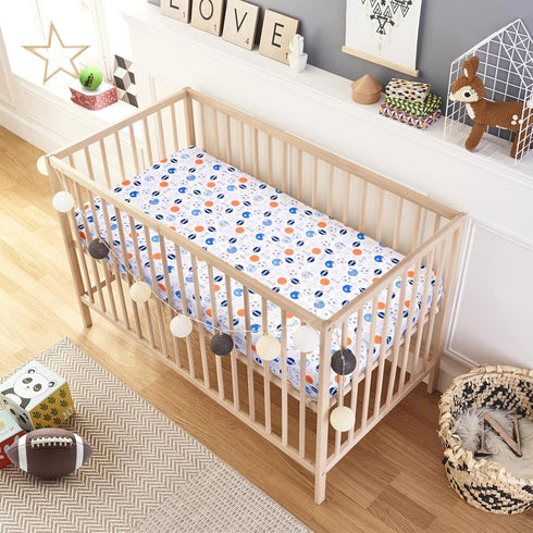 1 Pack Crib Sheet - Sports Theme Nursery Bedding Sheet - Footballs Printed Standard Size Infant Bed Sheet Basketball