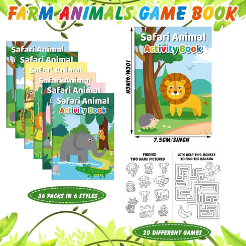 36 Set Sinmoe Pcs Safari Animals Mini Activity Books for Kids Coloring Drawing Books with Lion Tiger Giraffe Patterns