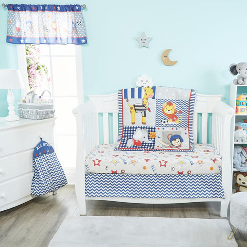 EVERYDAY KIDS 4 Piece Boys Crib Bedding Set - Jungle Sports -
