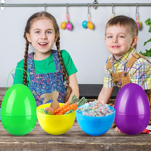 6 10 Inch Funtery Pcs Jumbo Easter Eggs Plastic Giant Easter Eggs with Handles, Clear Large Baskets Fillable Big Bunny