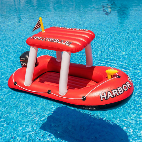 Zone Tech Boat Inflatable Pool Floats Kids, Toddler Harbor Master Patrol Inflatable Boat Pool Float Ride On, Fun Water
