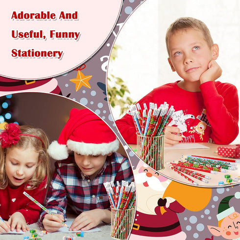 72 Pcs Christmas Pencils Mini Pencil Erasers Set, Christmas Party Favors for Kids, Holiday Tiny Erasers, Classroom