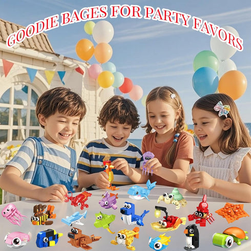 VEMBAP 24 Pack Set, Party Favor for Kids Building Mini Ocean Animals Building Blocks Toy for Goodie Bag Stuffers