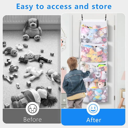 Toread (2-pack) 3D 50% Over the Door Stuffed Animal Organizer Innovative patented design Adjustable hooks, over door
