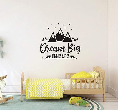 Dream Big Little One Quote Wall Decals for Nursery, Woodland Vinyl Stickers for Children Baby Kids Bedroom Y07