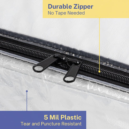 Crib Mattress Storage Bag with Zipper, 5 Mil Clear Plastic Cover for Moving, Accessory Bags Included