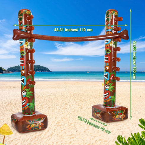 Jenaai Inflatable Tiki Limbo Game, Hawaiian Tropical Theme Fun Limbo Stick Limbo Pole for Tiki Party Decors, Summer