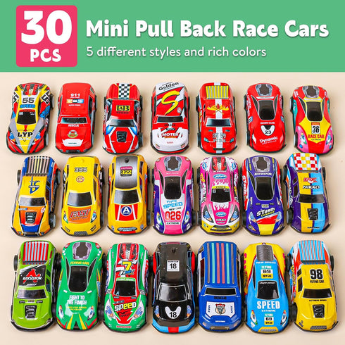AZEN 30 Pcs Mini Vehicles Pull Back Cars, Party Favors for Kids 4-8, Bulk Race Cars Toys, Goodie Bag Stuffers