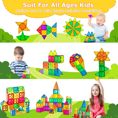 cossy 120Pcs Magnet Tiles Magnetic 3D Building Blocks Set for Kids 3+ with Stronger Magnets, Educational Construction