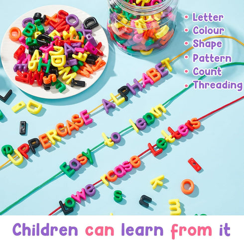 Wesiti 408 Pcs Lacing Letters Alphabet Learning Toys for Toddlers, ABC Beads for Fine Motor Skills & Spelling