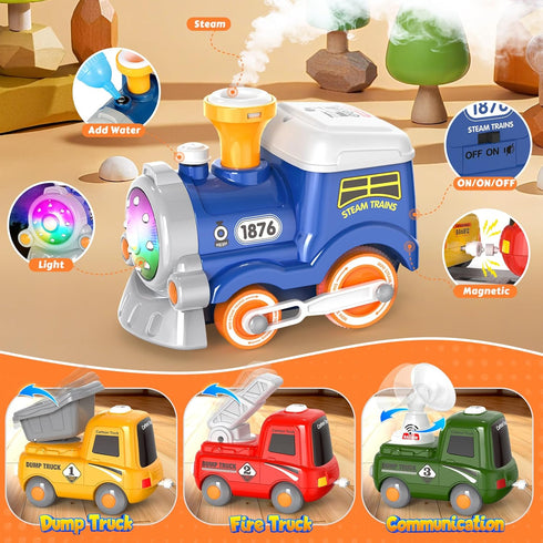 Set Sets Playset 3 4 5 6 Train for Toddlers, Electric Magnetic Train w/Steam, Music, Lights for Kids Track Christmas