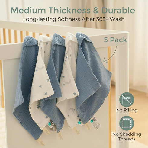 Momcozy 4 Essential(5 Pack, 10x10 inch) Baby Washcloths - Layer Design| Medium Thickness| Soft & Absorbent| Premium