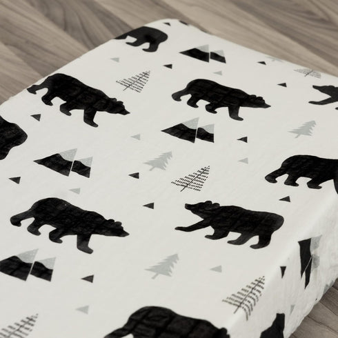 Organic Baby Changing Pad Cover - Muslin Fitted Cover for Boys, Soft and Breathable, Baby Bear Woodland