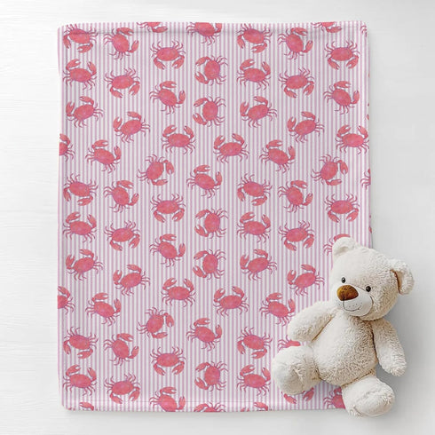 Cstdyfrv Summer 60x80in Watercolor Crab Striped Baby Blankets for Boys Girls Pink Crabs Sea Ocean Coastal Swaddle