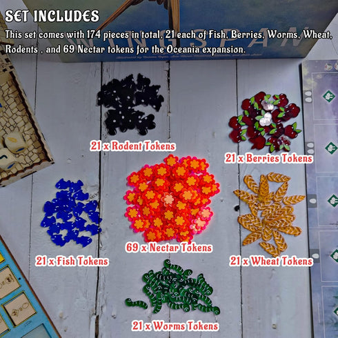 CZYY Wingspan Food Resource Tokens, Included Nectar Set of 174 Acrylic Laser Cut Upgraded for Wingspan Board Game